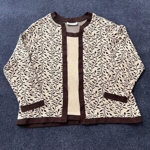 C.D. Daniels Cardigan Sweater Womens XL Beige Leaf Print Open Front Knit Floral